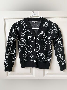Margaux & Lex Kids girls Black Smiley Face Cardigan Sweater medium 10/12